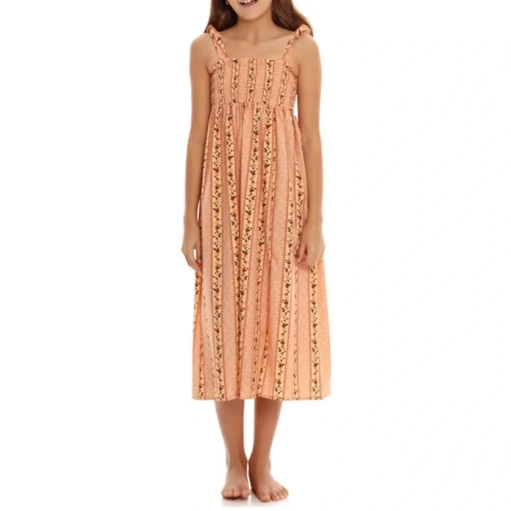 Agua Bendita Danna Kezia Midi Dress in Size 6 Ruffle Strap Smocked Bodice Floral